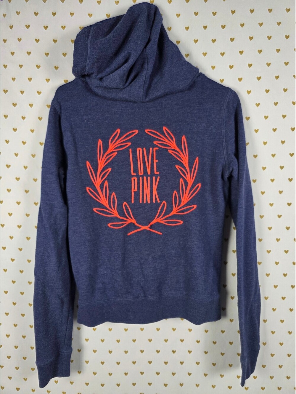 Victorias Secret Pink Blue Embroidered Crest Logo Full Zip Hoodie Jacket SMALL
